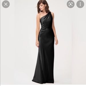 Jenny Yoo Lena One Shoulder Gown Black Worn Once